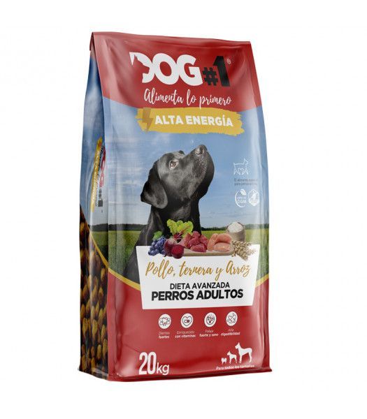 DOG#1 Alta Energía Adulto Pollo y Ternera pienso 20kg