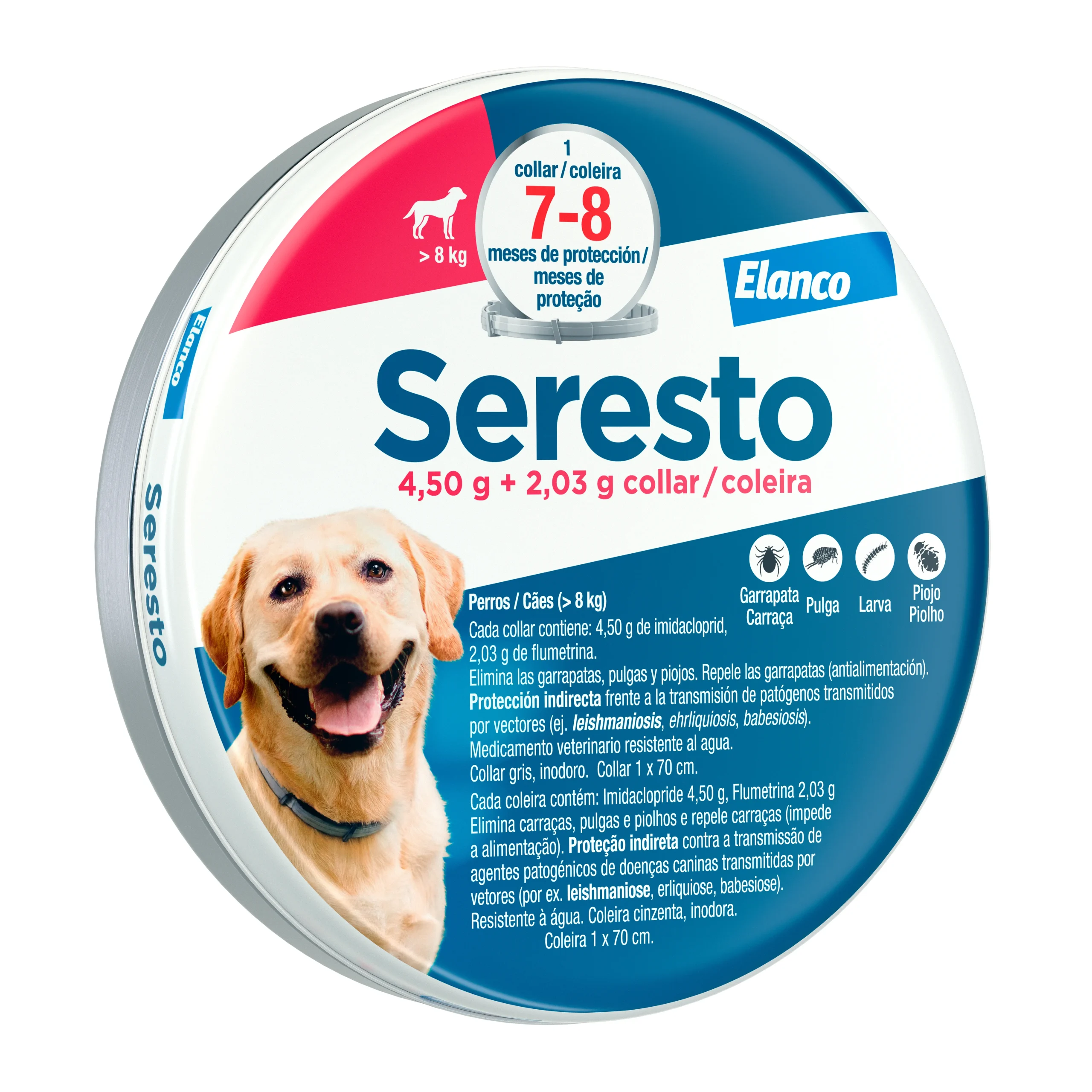 Collar Seresto perros grandes formato lata 8 meses